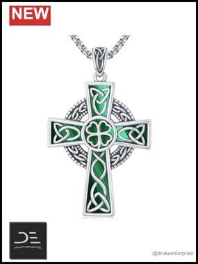 925 Sterling Silver Celtic Cross Pendant Necklace Irish Religious Jewelry
